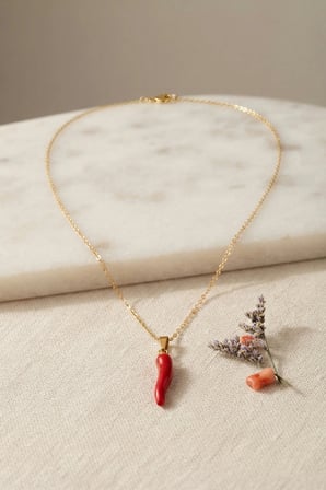 316L Çelik Gold Renk Zincir Kırmızı Kapya Biber Model Kadın Kolye