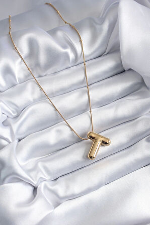 316L Çelik Gold Renk Bubble "T" Harf Model Kadın Kolye