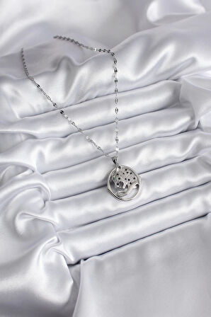 316L Çelik Gümüş Renk Zirkon Taşlı Jaguar Model Kadın Kolye