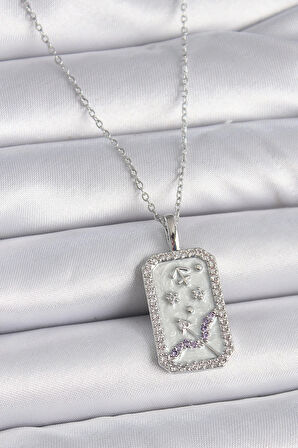 316L Çelik Gümüş Renk Zincir Yay Burcu Zirkon Taşlı Kadın Kolye