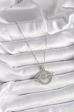 316L Çelik Gümüş Renk Zincir Zirkon Taşlı Halka Model Kadın Kolye