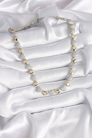 Pirinç Mix Renk Zirkon Taşlı Kalp Model VIP Exclusive Seri Kadın Kolye