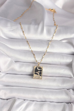 316L Çelik Gold Renk Zirkon Taşlı Ay Figürlü Tarot Model Kadın Kolye