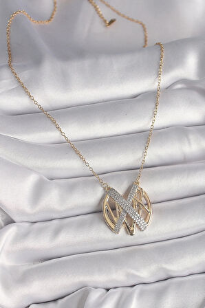 316L Çelik Gold Renk Zirkon Taşlı Vintage Model Kadın Kolye