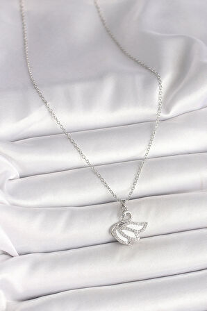 316L Çelik Gümüş Renk Zincir Zirkon Taşlı Kuğu Model Kadın Kolye