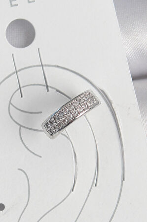 Pirinç Gümüş Renk Zirkon Taşlı Kıkırdak Model Kadın Küpe