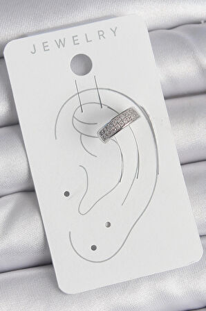 Pirinç Gümüş Renk Zirkon Taşlı Kıkırdak Model Kadın Küpe