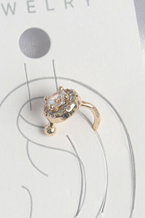 Pirinç Gold Renk Zirkon Taşlı Kadın Kıkırdak Küpe