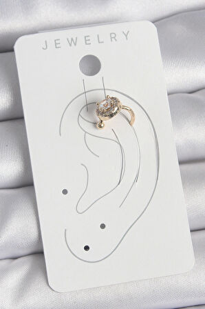 Pirinç Gold Renk Zirkon Taşlı Kadın Kıkırdak Küpe