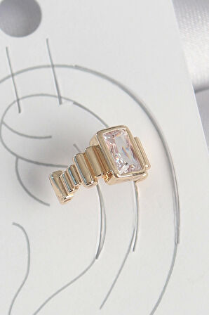 Pirinç Gold Renk Kare Zirkon Taşlı Kadın Kıkırdak Küpe