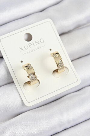 Xuping Zirkon Taşlı Desenli Halka Model Gold Renk Kadın Küpe