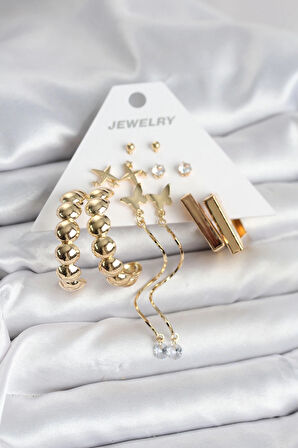 Gold Renk Pirinç 6 Çift Kadın Küpe Seti