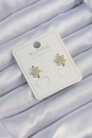 Xuping Gold Renk Zirkon Taşlı Yaprak Küpe