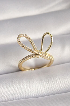 Gold Renk Zirkon Taşlı Düğüm Model Kadın Yüzük