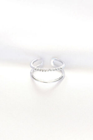 2li Görünümlü Su Yolu Tasarımlı Silver Renk Ayarlanabilir Yüzük