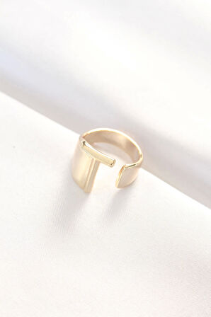 T Harfli Altın Renk Ayarlanabilir Yüzük