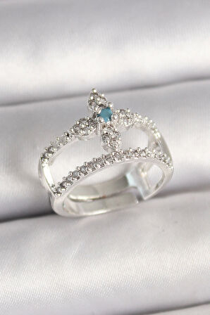 Pirinç Gümüş Renk Zirkon Taşlı Ayarlanabilir Model Kadın Yüzük