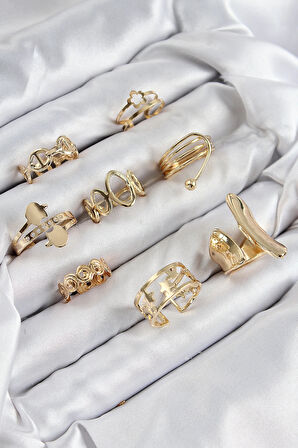 Pirinç Sarmal Ve Yıldız Model Gold Renk Kadın Yüzük Kombin Set