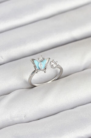 Pirinç Gümüş Renk Kelebek Model Kadın Yüzük