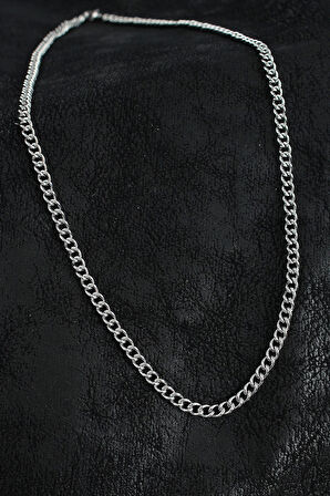 316L Çelik Klasik Oval Zincir Model Gümüş Renk Erkek Kolye