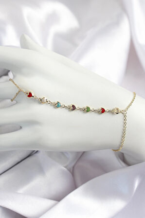 Pirinç Renkli Kalpli Zirkon Taşlı Y Model Gold Renk Kadın Şahmeran