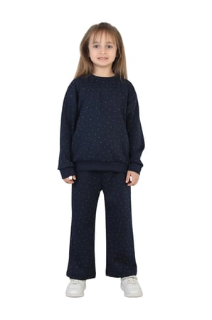 Kız Çocuk Taşlı Pijama Takımı Rahat Kalıp Günlük-Casual Takım İkili Takım — Laciver