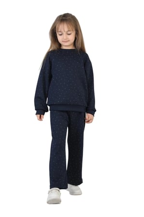 Kız Çocuk Taşlı Pijama Takımı Rahat Kalıp Günlük-Casual Takım İkili Takım — Laciver