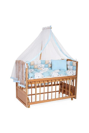 Ahşap Beşik Anne Yanı Beşik Organik (BOYASIZ) 60x120 - Kare Işlemeli Uyku Seti Ve Yataklı