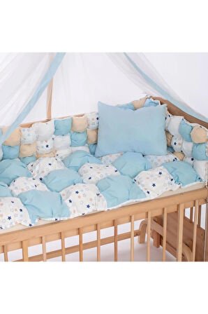 Ahşap Beşik Anne Yanı Beşik Organik (BOYASIZ) 60x120 - Kare Işlemeli Uyku Seti Ve Yataklı