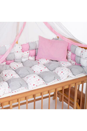 Ahşap Beşik Anne Yanı Beşik Organik (BOYASIZ) 60x120 - Kare Işlemeli Uyku Seti Ve Yataklı