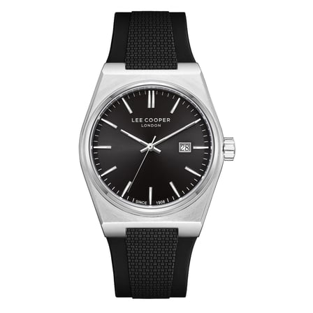 Lee Cooper Siyah Silikon Kayış Siyah Kadran 40 mm Yuvarlak Erkek Kol Saati, Bileklik Hediyeli