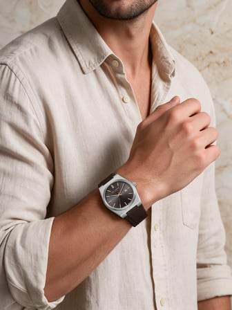 Lee Cooper Kahverengi Silikon Kayış Füme Kadran 40 mm Yuvarlak Erkek Kol Saati, Bileklik Hediyeli