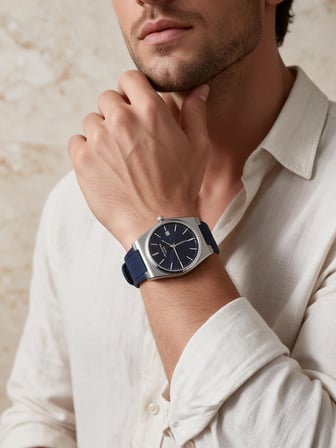 Lee Cooper Lacivert Silikon Kayış Mavi Kadran 40 mm Yuvarlak Erkek Kol Saati, Bileklik Hediyeli
