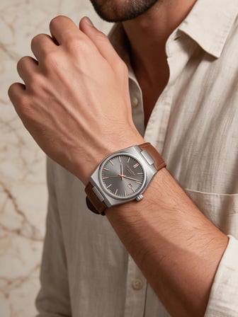 Lee Cooper Taba Deri Kayış Füme Kadran 40 mm Yuvarlak Erkek Kol Saati, Bileklik Hediyeli