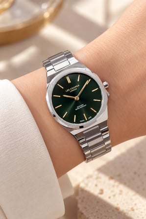 Lee Cooper Metalik Çelik Bilezik Yeşil Kadran 22 mm Yuvarlak Kadın Kol Saati, Bileklik Hediyeli