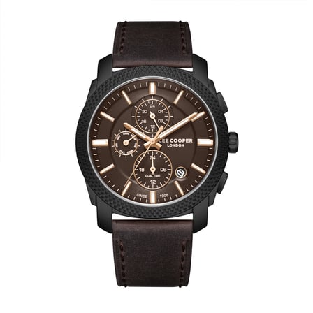 Lee Cooper Kahverengi Deri Kayış Kahverengi Kadran 42 mm Yuvarlak Erkek Kol Saati, Bileklik Hediyeli