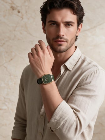 Lee Cooper Haki Deri Kayış Yeşil Kadran 32  mm Dikdörtgen Erkek Kol Saati, Bileklik Hediyeli