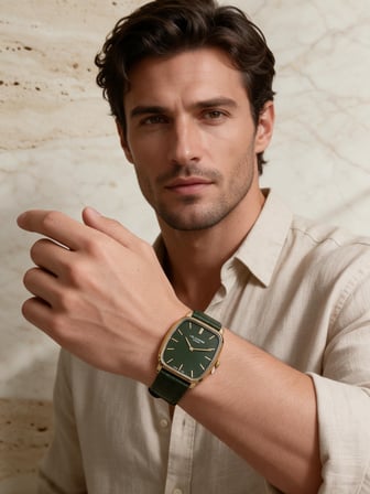 Lee Cooper Haki Deri Kayış Yeşil Kadran 32  mm Dikdörtgen Erkek Kol Saati, Bileklik Hediyeli