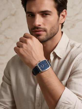 Lee Cooper Lacivert Deri Kayış Mavi Kadran 40 mm Dikdörtgen Erkek Kol Saati, Bileklik Hediyeli