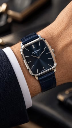 Lee Cooper Lacivert Deri Kayış Mavi Kadran 40 mm Dikdörtgen Erkek Kol Saati, Bileklik Hediyeli