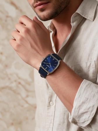 Lee Cooper Lacivert Deri Kayış Mavi Kadran 40 mm Dikdörtgen Erkek Kol Saati, Bileklik Hediyeli