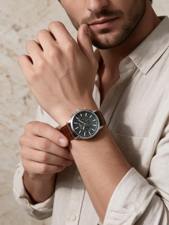 Lee Cooper Kahverengi Deri Kayış Yeşil Kadran 40 mm Yuvarlak Erkek Kol Saati, Bileklik Hediyeli