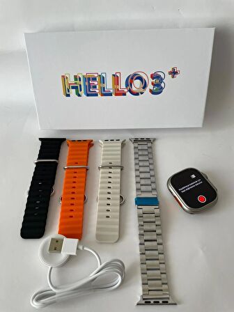 Hello Watch 3+ Plus H12 Ultra Max 4GB Hafıza ve Aksesuar Bağlantılı Watch Ultra 49MM Akıllı Saat