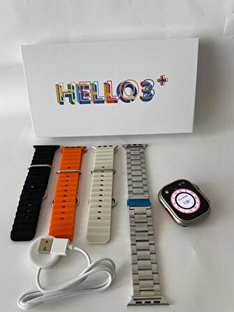 Hello Watch 3+ Plus H12 Ultra Max 4GB Hafıza ve Aksesuar Bağlantılı Watch Ultra 49MM Akıllı Saat