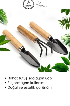 #Tırmık 3’lü Mini Ahşap Bahçe Seti Taşınabilir Tırmık Kürek Hobi Bitki Bakım Aletleri Kazma Kürek Saksı Toprak Eşeleme Kazı Ekme Edevatı Dayanıklı Sağlam Uzun Ömürlü Hafif Kolay Kullanım Düzenleme
