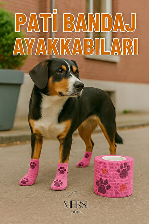 Pati Bandajı Ayakkabı | Köpek ve Kedi İçin Tüy Dostu Su Geçirmez Kendinden Yapışan Bandaj PEMBE 