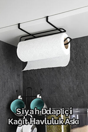 Siyah Dolap İçi Kağıt Havluluk Askı – Metal, 28x13 cm Pratik Mutfak Düzenleyici