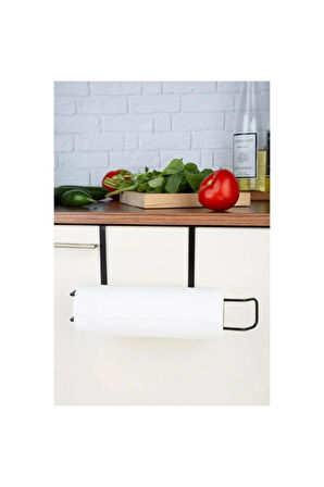 Siyah Dolap İçi Kağıt Havluluk Askı – Metal, 28x13 cm Pratik Mutfak Düzenleyici