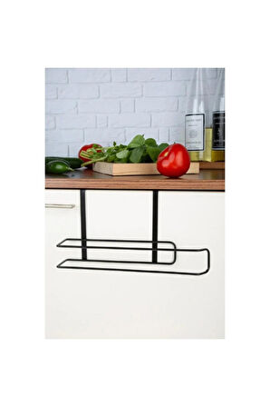 Siyah Dolap İçi Kağıt Havluluk Askı – Metal, 28x13 cm Pratik Mutfak Düzenleyici