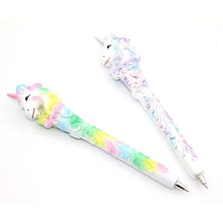 Unicorn Tasarımlı Tükenmez Kalem | Renkli Polyester Dekoratif Kalem 16cm Hediyelik